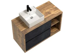 Vente-unique Badkamermeubel Met Enkele Wastafel-Hangend Badkamermeubel Met Enkele Wastafel - Naturel En Antraciet - 100 Cm - Tikitiki
