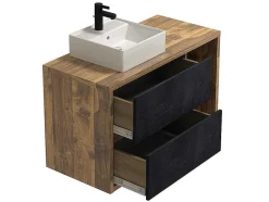 Vente-unique Badkamermeubel Met Enkele Wastafel-Hangend Badkamermeubel Met Enkele Wastafel - Naturel En Antraciet - 100 Cm - Tikitiki