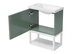 ModernLuxe Badkamermeubel Met Enkele Wastafel-Hangend Badkamermeubel Met Ingebouwde Wastafel - 1 Deur En 1 Open Metalen Plank - Lichtgroen (Kraan Niet Inbegrepen)