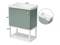 ModernLuxe Badkamermeubel Met Enkele Wastafel-Hangend Badkamermeubel Met Ingebouwde Wastafel - 1 Deur En 1 Open Metalen Plank - Lichtgroen (Kraan Niet Inbegrepen)