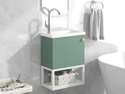 ModernLuxe Badkamermeubel Met Enkele Wastafel-Hangend Badkamermeubel Met Ingebouwde Wastafel - 1 Deur En 1 Open Metalen Plank - Lichtgroen (Kraan Niet Inbegrepen)