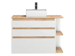 Vente-unique Badkamermeubel Met Enkele Wastafel-Hangend Badkamermeubel Met Wastafel - Naturel En Wit - 96 Cm - Anida