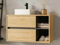 Vente-unique Badkamermeubel Met Enkele Wastafel-Hangend Badkamermeubel Met Enkele Wastafel - Naturel - 100 Cm - Purnal
