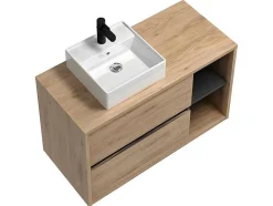 Vente-unique Badkamermeubel Met Enkele Wastafel-Hangend Badkamermeubel Met Enkele Wastafel - Naturel - 100 Cm - Purnal
