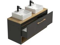 Vente-unique Dubbele Wastafel-Hangend Badkamermeubel Met Dubbele Wastafel - Antraciet - 120 Cm - Yangra