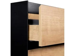 Vente-unique Badkamermeubel Met Enkele Wastafel-Hangend Badkamermeubel Met Ingebouwde Wastafel - Licht Naturel En Zwart - 80 Cm - Lannick