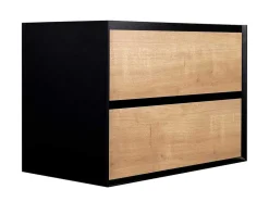 Vente-unique Badkamermeubel Met Enkele Wastafel-Hangend Badkamermeubel Met Ingebouwde Wastafel - Licht Naturel En Zwart - 80 Cm - Lannick