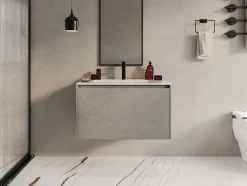 Vente-unique Badkamermeubel Met Enkele Wastafel-Hangend Badkamermeubel Met Ingebouwde Wastafel - Betongrijs - 80 Cm - Sosthene