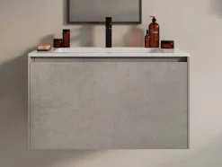 Vente-unique Badkamermeubel Met Enkele Wastafel-Hangend Badkamermeubel Met Ingebouwde Wastafel - Betongrijs - 80 Cm - Sosthene