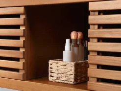 Vente-unique Dubbele Wastafel-Hangend Badkamermeubel Van Acaciahout Met Dubbele Wastafel En Spiegels - 130 Cm - Penebel