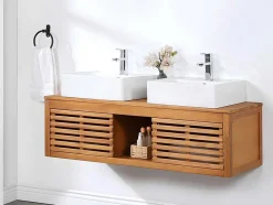 Vente-unique Dubbele Wastafel-Hangend Badkamermeubel Van Acaciahout Met Dubbele Wastafel - 130 Cm - Penebel