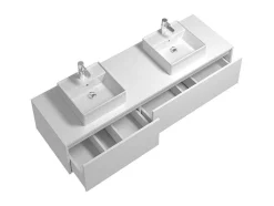 Vente-unique Dubbele Wastafel-Hangend Badkamermeubel Wit Met Dubbele Wastafel - L150 Cm - Isaure Ii