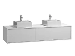 Vente-unique Dubbele Wastafel-Hangend Badkamermeubel Wit Met Dubbele Wastafel - L150 Cm - Isaure Ii