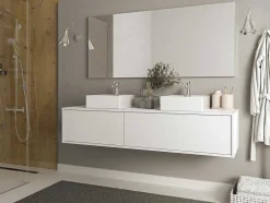 Vente-unique Dubbele Wastafel-Hangend Badkamermeubel Wit Met Dubbele Wastafel - L150 Cm - Isaure Ii