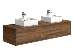 Vente-unique Dubbele Wastafel-Hangend Badmeubel Met Donker Natuurlijke Kleur En Dubbele Wastafel - L150 Cm - Isaure Ii