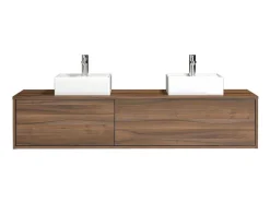 Vente-unique Dubbele Wastafel-Hangend Badmeubel Met Donker Natuurlijke Kleur En Dubbele Wastafel - L150 Cm - Isaure Ii