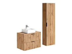 Vente-unique Badkamermeubel Met Enkele Wastafel-Hangend Geribbeld Badkamermeubel Met Wastafel Om Te Plaatsen - Licht Naturel - 80 Cm - Zevara