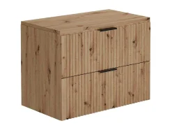 Vente-unique Badkamermeubel Met Enkele Wastafel-Hangend, Geribbeld Wastafelmeubel Met Opzetwastafel - Lichte Houtlook - L80 Cm - Zevara