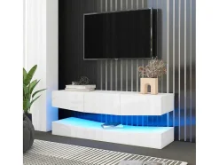 Vente-unique Tv-Meubel-Hangend Tv-Meubel - Glanzend Gelakt - Led'S - Spaanplaat - Wit