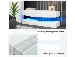 Vente-unique Tv-Meubel-Hangend Tv-Meubel - Glanzend Gelakt - Led'S - Spaanplaat - Wit