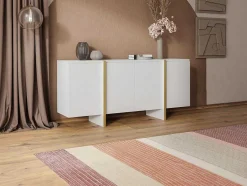 Vente-unique Buffetkast-Hangend Tv-Meubel Met 4 Deuren Van Mdf - Wit En Goudkleurig - Luvonia
