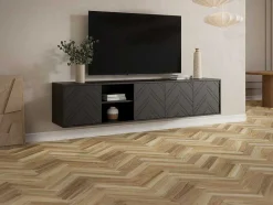 Vente-unique Tv-Meubel-Hangend Tv-Meubel Met 4 Deuren En 2 Nissen Van Mdf - Zwart - Redonia