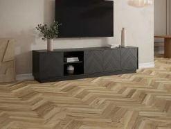 Vente-unique Tv-Meubel-Hangend Tv-Meubel Met 4 Deuren En 2 Nissen Van Mdf - Zwart - Redonia