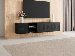 Vente-unique Tv-Meubel-Hangend Tv-Meubel Met 4 Deuren En 2 Nissen Van Mdf - Zwart - Mezulia