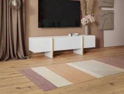 Vente-unique Tv-Meubel-Hangend Tv-Meubel Met 4 Deuren Van Mdf - Wit En Goud - Luvonia