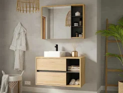 Vente-unique Wastafelmeubel-Hangend Wastafelmeubel - Naturel Kleur - 100 Cm - Purnal