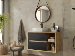 Vente-unique Wastafelmeubel-Hangend Wastafelmeubel - Naturel En Antraciet - 100 Cm - Tikitiki