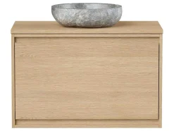 Vente-unique Badkamermeubel Met Enkele Wastafel-Hangend Wastafelmeubel Met Opzetwastafel In Steen Eikenfineer 80 Cm Mesliva