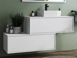 Vente-unique Badkamermeubel Met Enkele Wastafel-Hangende Badkamerkast In Wit Met Enkele Wastafel En Twee Lades - 94 Cm - Teana Ii