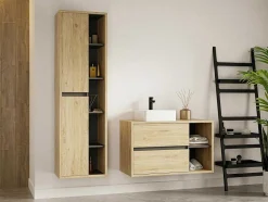 Vente-unique Badkamerkast-Hangende Badkamerkolom - Licht Naturel - H170 Cm - Purnal
