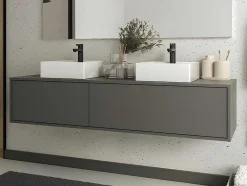 Vente-unique Dubbele Wastafel-Hangende Badkamermeubel In Antracietgrijze Kleur Met Dubbele Wastafel - L150 Cm - Isaure Ii