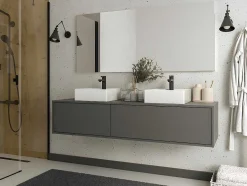 Vente-unique Dubbele Wastafel-Hangende Badkamermeubel In Antracietgrijze Kleur Met Dubbele Wastafel - L150 Cm - Isaure Ii