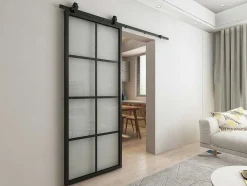 Vente-unique Schuifdeur-Hangende Schuifdeur H205 X L83 Cm Van Aluminium En Transparant Gehard Glas Wilden