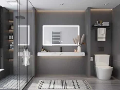Shower & Design Wastafel-Hangende Solid Surface Wastafel In Wit Marmer Effect Takotna - L.120.2 X B.45.2 X H.8 Cm