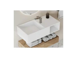 Shower & Design Muurkast Badkamer-Hangende Wastafel Met Nis - Wit - L80 X B40 X H20 Cm - Goyoko