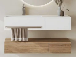 Shower & Design Muurkast Badkamer-Hangende Wastafel Met Nis - Wit - L80 X B40 X H20 Cm - Goyoko