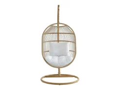 MYLIA Hangstoel-Hangfauteuil Van Gevlochten Hars En Touw - Licht Naturel Met Wit Kussen - Lucera Van