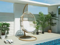 MYLIA Hangstoel-Hangfauteuil Van Gevlochten Hars En Touw - Licht Naturel Met Wit Kussen - Lucera Van