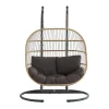MYLIA Hangstoel-Hangfauteuil Voor 2 Personen Van Gevlochten Hars - Licht Naturel Met Antracietgrijs Kussen - Lissandra Van