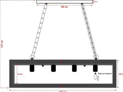 OZAIA Hanglamp-Hanglamp In Industriele Stijl Olius - Hout En Metaal - 4 Lampen - H31 X L100 Cm - Naturel En Zwart