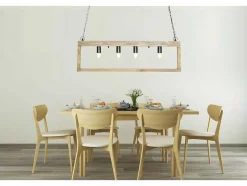 OZAIA Hanglamp-Hanglamp In Industriele Stijl Olius - Hout En Metaal - 4 Lampen - H31 X L100 Cm - Naturel En Zwart