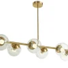OZAIA Aanbiedingen: Woonaccessoires-Hanglamp Van Geborsteld Messing En 6 Glazen Bollen - B128 Cm - Yukon