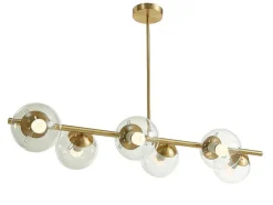 OZAIA Aanbiedingen: Woonaccessoires-Hanglamp Van Geborsteld Messing En 6 Glazen Bollen - B128 Cm - Yukon