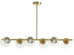 OZAIA Aanbiedingen: Woonaccessoires-Hanglamp Van Geborsteld Messing En 6 Glazen Bollen - B128 Cm - Yukon