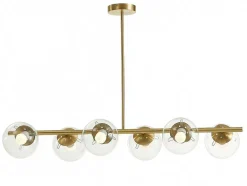 OZAIA Aanbiedingen: Woonaccessoires-Hanglamp Van Geborsteld Messing En 6 Glazen Bollen - B128 Cm - Yukon