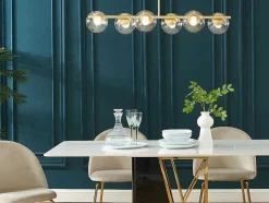 OZAIA Aanbiedingen: Woonaccessoires-Hanglamp Van Geborsteld Messing En 6 Glazen Bollen - B128 Cm - Yukon